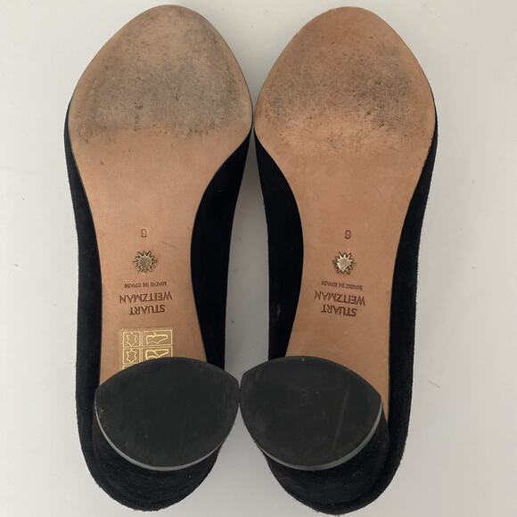 Stuart Weitzman Amatta Black Suede Pump 2" Block Heel Almond Toe 6 - Picture 10 of 11